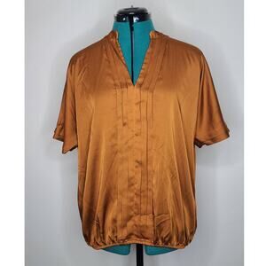New York & Co burnt orange short sleeve silky blouse shirt - medium